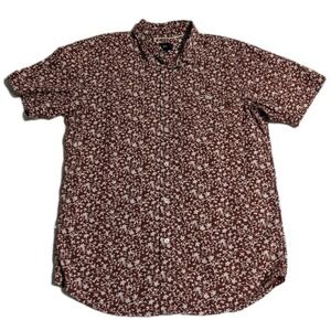 Obey Floral Button Up Shirt Mens Medium Burgundy Short Sleeve Casual Streetwear